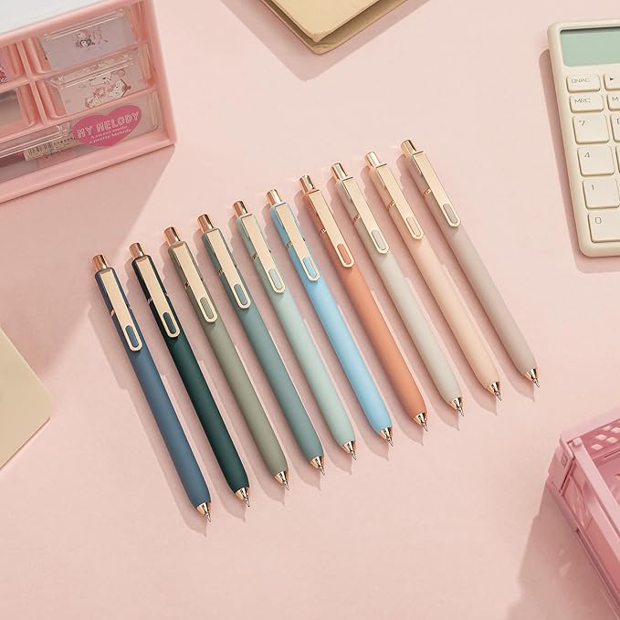 Linbsunne Gel Pens Black Ink Pens for Office 0.5mm Fine Point Pen Smooth Writing Retractable (Metal gold clip-10 pcs)-DeskLoop Office