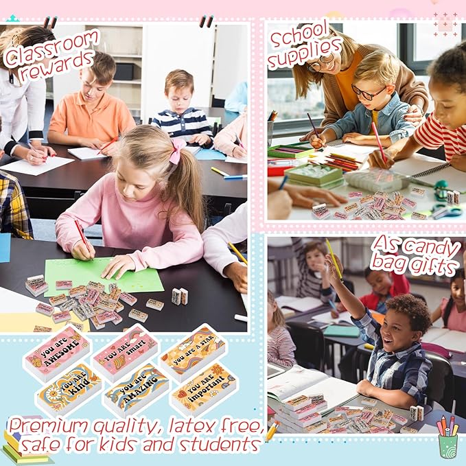 180 Pcs Inspirational Erasers for Kids Christian Pencil Erasers Bulk, Back-to-School Gifts Motivational and Cute Supplies for Students Classrooms, Drawing(Boho,Inspirational)-DeskLoop Office