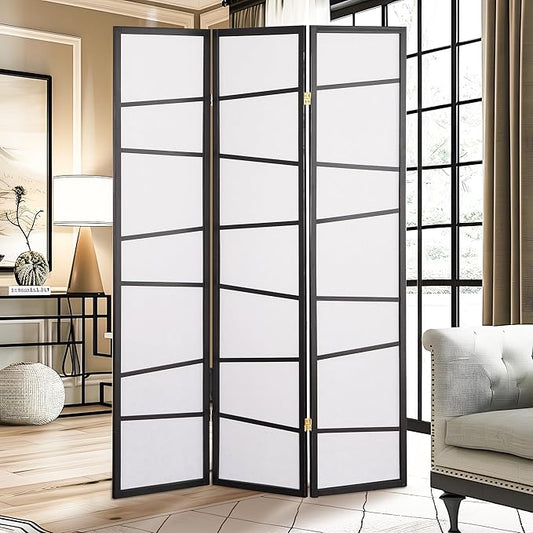 NicBex Room Divider 3 Panel Room Dividers with Heavy-Duty Rice Paper Partition Room Dividers and Folding Privacy Screens Wall Divider for Home, Office, Room Separation,51"W x 2"D x 71"H, White+Black-DeskLoop Office