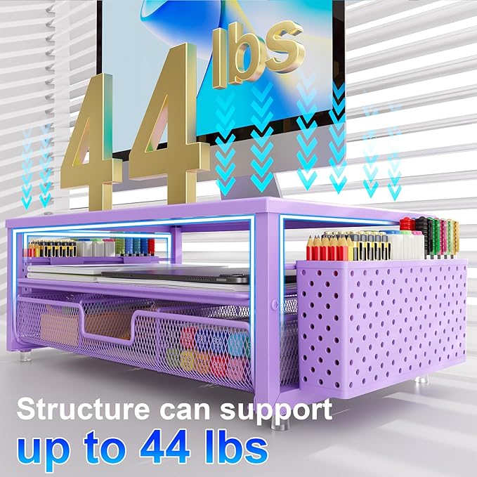 gianotter Desk Organizers and Accessories, Monitor Stand with Drawer and 2 Pen Holder, Purple Desk Accessories, Computer Stand Suitable for Offices and Dormitories (Purple)-DeskLoop Office