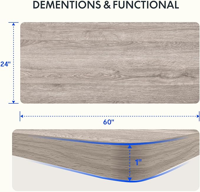 FLEXISPOT EN2 Whole-Piece Standing Desk with Clamp Power Strip, 60 x 24 Electric Stand Up Height Adjustable Desk with Cable Management (White Frame + 60" Gray Wood Grain Desktop, 2 Packages)-DeskLoop Office