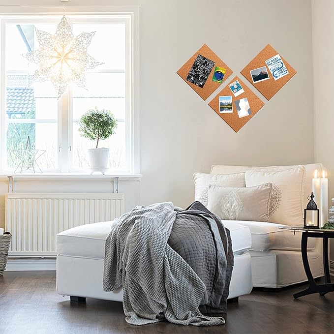 SUNGIFT Cork Boards for Walls - 12" x 12" Corkboard Squares, 1/2" Thick Cork Board Tiles, 6 Pack Wall Bulletin Board with 50 Push Pins for Office, Home Decor-DeskLoop Office