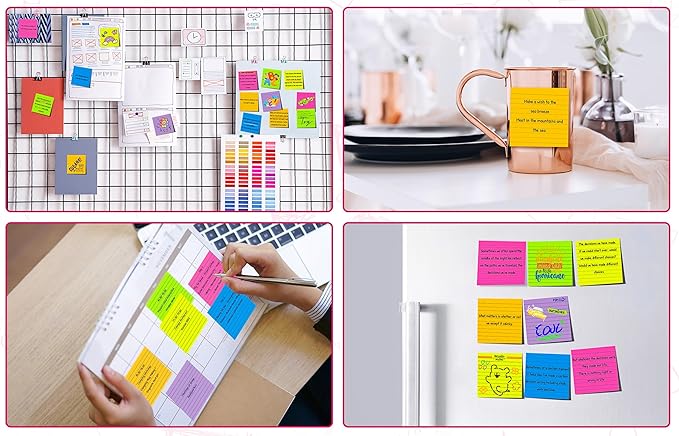 (12 Pads) Lined Sticky Notes 4x4 in Post, 6 Bright Colors with Lines Self-Stick Note Pads it, Strong Adhesive, 46 Sheets/Pad, 552 Sheets in Total-DeskLoop Office