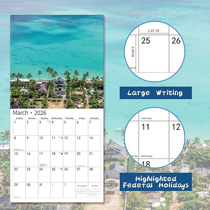 2026 Wall Calendar,Calendar 2026, July 2025 - December 2026, Wall Calendar Wild & Scenic Hawaii, 12" x 24" Opened,Full Page Months Thick & Sturdy Paper for Calendar Organizing & Planning-DeskLoop Office