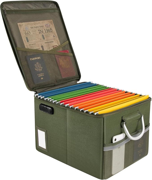 TOMKID Fireproof Document Box, Fire Proof Safe Box for Home Document Organizer with Lock, Fire Organizer Office Storage Cabinet for Hanging Letter/Legal Folder 16.1 x 12.9 x 11in (Green)-DeskLoop Office