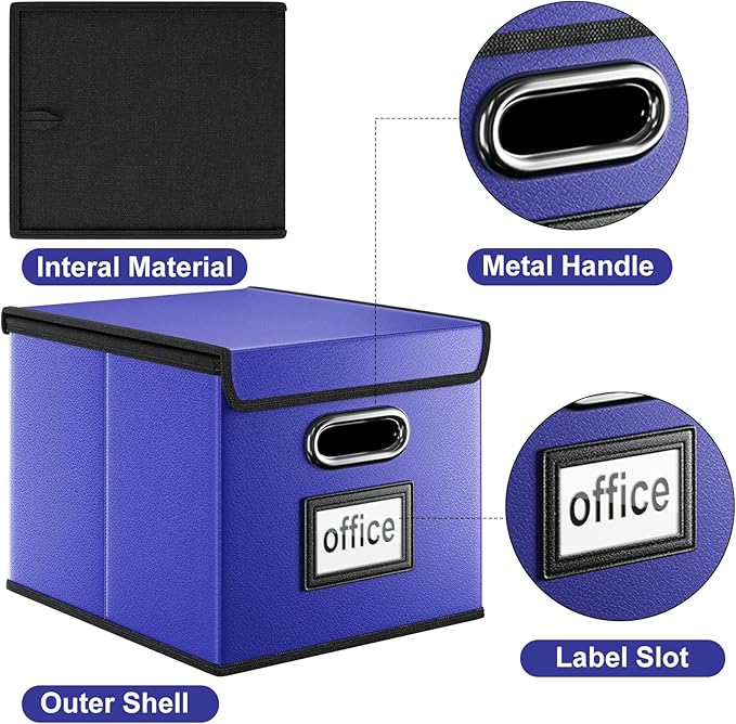 Huolewa Decorative Leather File Organizer Storage Boxes with Lids Set of 4, Document Boxes Organizer, Filing Boxes, Decorative Small File Boxes for Hanging Files, File Cabinet for Office/Home - 4 Pack-DeskLoop Office