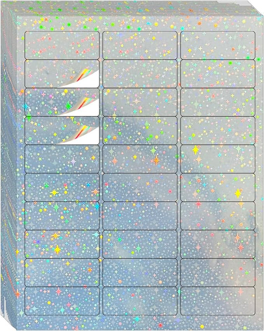 STARLIBOO 1" x 2-5/8" Address Labels- Holographic Color Stickers for Laser/Inkjet Printer mailing Labels 8.5"×11"- Holographic Star-DeskLoop Office