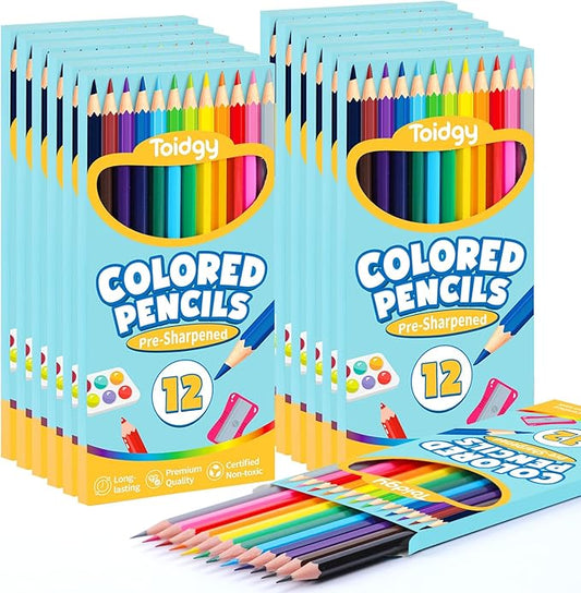 144 Count Colored Pencils for Kids, 12 Packs Colored Pencils Bulk 12 Colors, Pre-sharpened Color Pencils for Adults, Bulk School Supplies for Teachers, Back to School Supplies, Classroom Prizes-DeskLoop Office