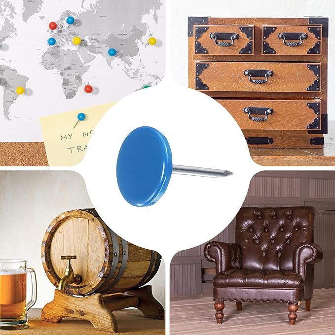 uxcell 120Pcs Push Pins, 11mmx17mm Round Flat Head Decorative Thumb Tacks Upholstery Tacks for Cork Board Office Wall Hangings, Blue-DeskLoop Office