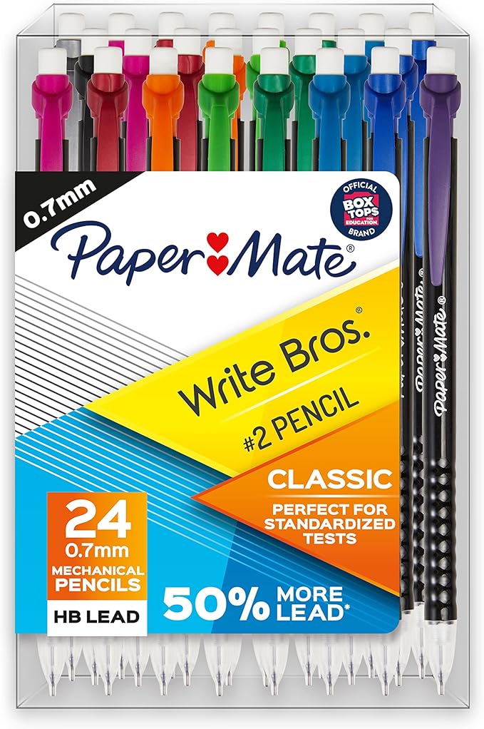 Paper Mate Mechanical Pencils 0.7mm Write Bros. Classic Number 2 Pencil Set Office Supplies Classroom Supplies Sketching Pencils Drafting Great for Standardized Testing 24 Count-DeskLoop Office