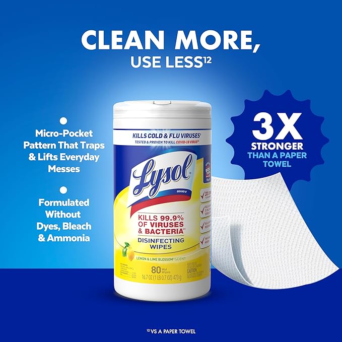 Lysol Disinfectant Wipes Bundle, Multi-Surface Cleaning Wipes, For Disinfecting & Cleaning, contains Lemon & Lime Blossom, Crisp Linen, & Mango & Hibiscus, 3x80 ct, (240 ct Total)-DeskLoop Office