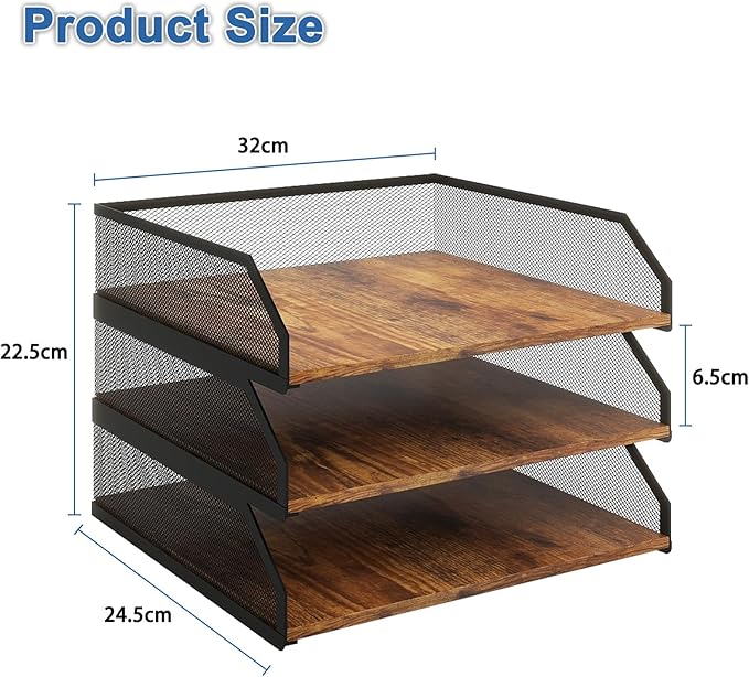 Natwind 3-Tier Stackable Paper Tray, Metal Mesh Desktop Organizer, Paper Sorter, Letter Trays,File Document Storage Rack for for Home, Office, School (Retro)-DeskLoop Office