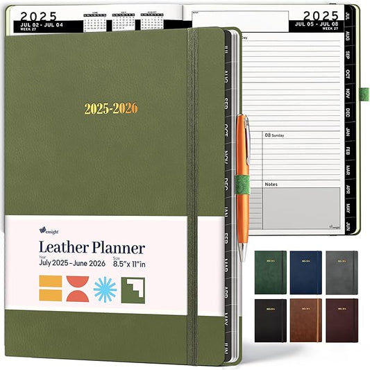 Ensight 2025-2026 HARDCOVER Leather Planner Weekly & Monthly - 8.5x11 Inches - Academic Planner Business Personal or Student - Pen Holder, Thick Paper, July 2025 - June 2026 (Olive Green)-DeskLoop Office