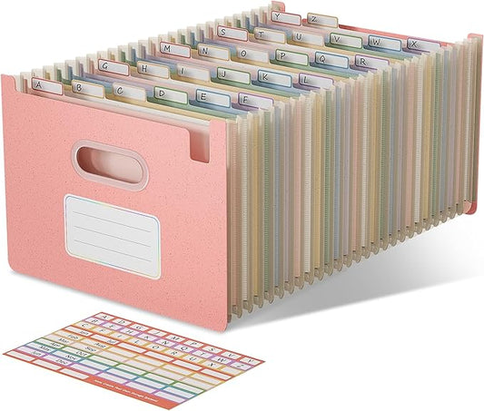 Accordion File Organizer, 26 Pockets Wheat Straw Expanding File Folders, Upright&Open Top, A-Z Bill Receipt Organizer, 100% BPA Free, Return to Nature, Healthy Living, Letter/A4 Size-Strawberry Pink-DeskLoop Office