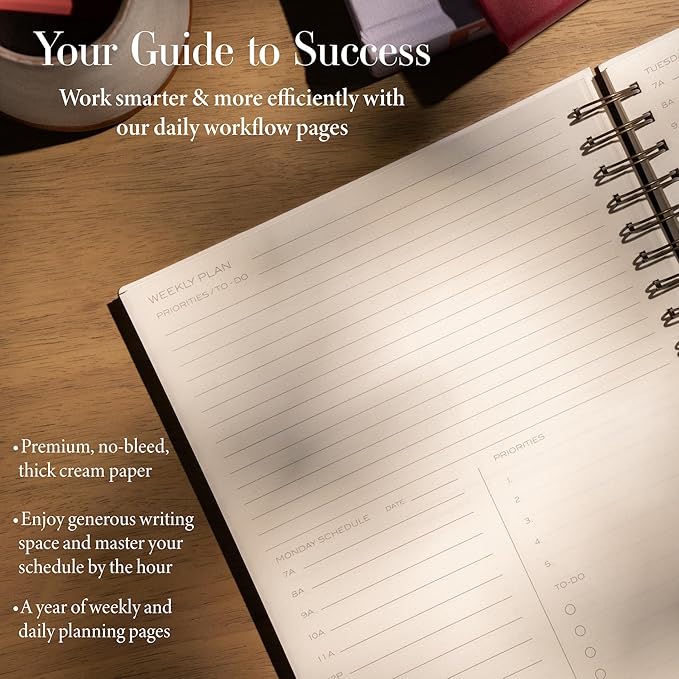 Anecdote Planner 2025 (8.5" x 10") Spiral Yearly Planner - 2025 Planner Weekly and Daily - Features a Library Buckram Cover, Brass and A4 Size Bleed-Resistant Paper - Organize All 52 Weeks. Start Anytime – Blossom-DeskLoop Office