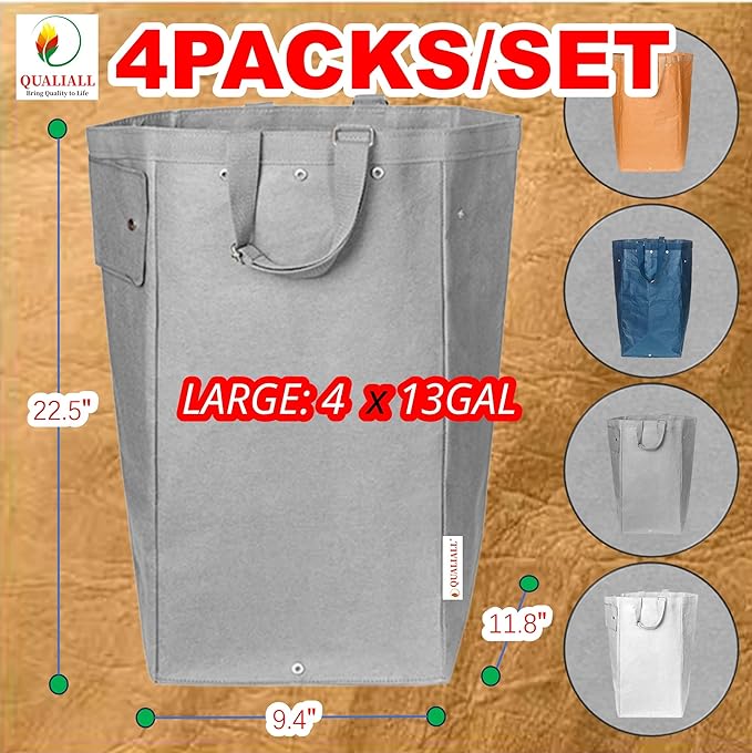 Kitchen Recycling Bin, Large Washable Paper Bags - Sturdy, Foldable, Space-Saving - Multipurpose Trash Can for Kitchen, Garden, and Indoor Use, 4 Colors, 4 Packs/Set-DeskLoop Office