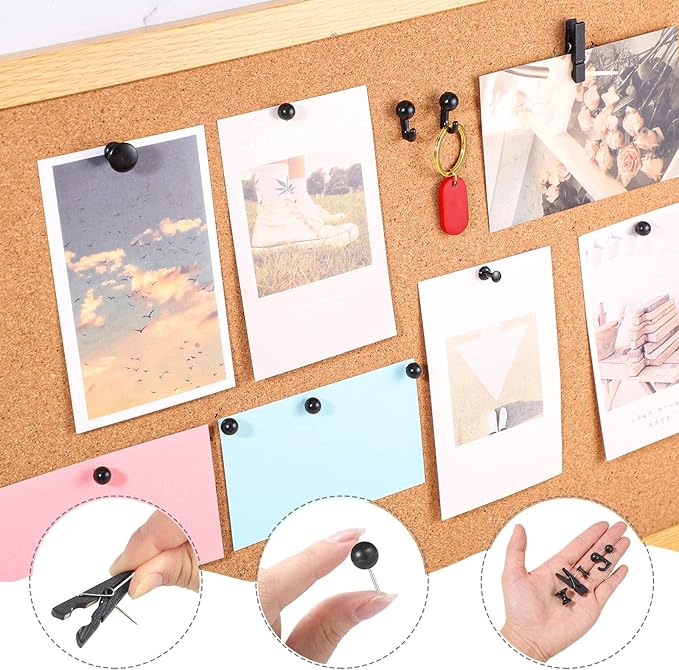 200 Pieces Push Pins Thumb Tacks Black Push Pins for Cork Board, 5 Style for Bulletin Boards Wall Maps Pictures Office Home Supplies-DeskLoop Office