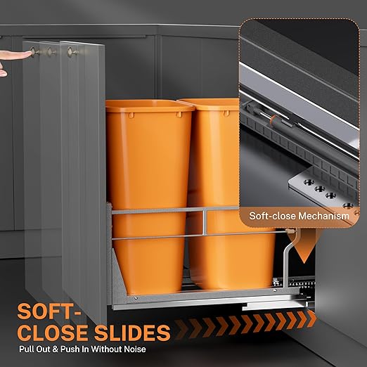 YJHome Pull Out Trash Can Under Cabinet with Soft-Close Slides, Garbage Can Not Included, Cabinet Trash Can Pull Out Kit with Door Mounting Kit, Requires Minimum Cabinets Opening 17" W X 24" D-DeskLoop Office