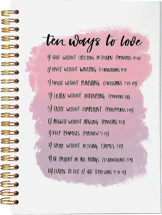 VNWEK Ten Ways to Love Inspirational Bible Verse Scripture Pink Spiral Notebook Journal 5.5 x 8.3 inches,Christian Lined Hardcover Spiral Notebook,Christian Gifts for Women Teen Girls-DeskLoop Office