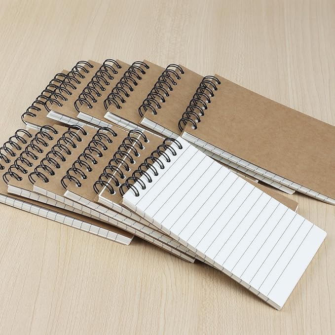 12 Pack Pocket Notebooks, 3x5 Small Notepads, Mini Spiral Notebooks, 60 Sheets/120 Pages,Lined College Ruled Paper, Memo Pads for Home, Office, School or Travel (Kraft)