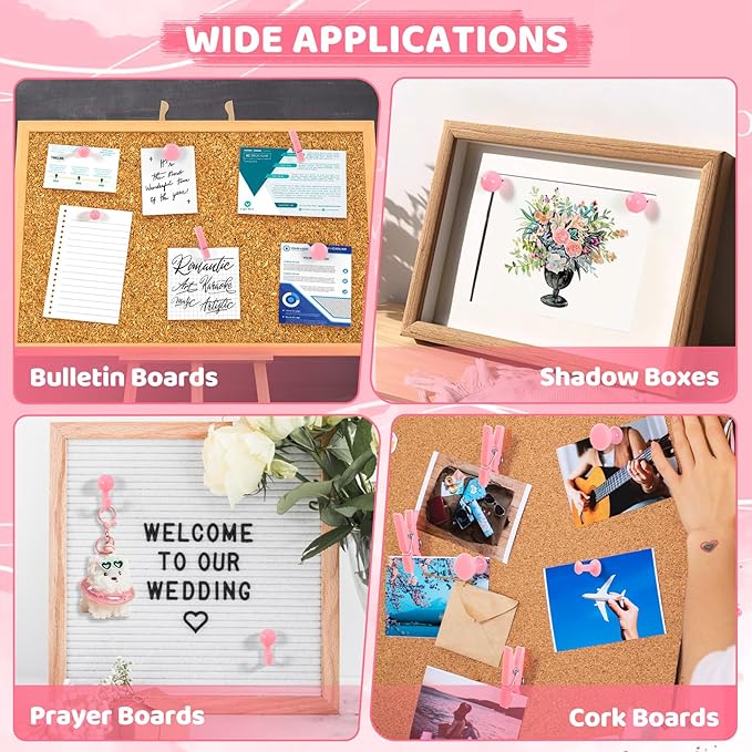 240Pcs Pink Thumb Tacks,5 Style Cute Push Pins, Decorative Push Pins for Bulletin Boards, Cork Board, Pink Office Supplies, Office Decor-DeskLoop Office