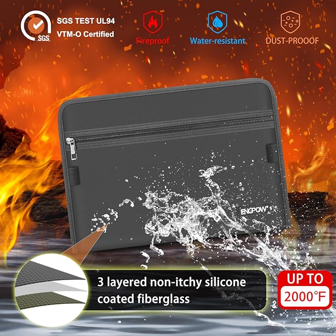 ENGPOW Accordion File Organizer,Fireproof 13 Pockets Expanding File Folder,Document Organizer Folder with Zipper&Labels,Portable Home Travel Safe Storage for Letter A4 Files and More,Gray-DeskLoop Office