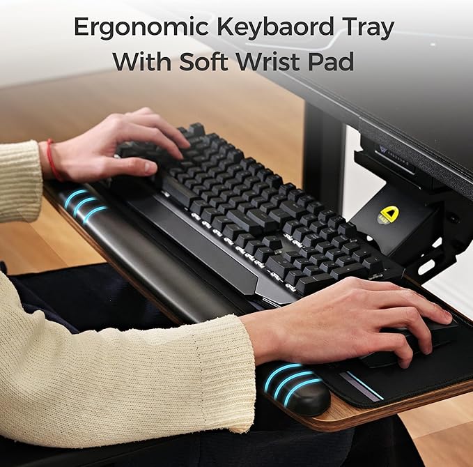 EUREKA ERGONOMIC Keyboard Tray Height Adjustable, Swivel Tilt Computer Keyboard Drawer Under Desk, 25x9.13'' Sliding Keyboard & Mouse Platform with Mouse Pad for Typing, Walnut-DeskLoop Office