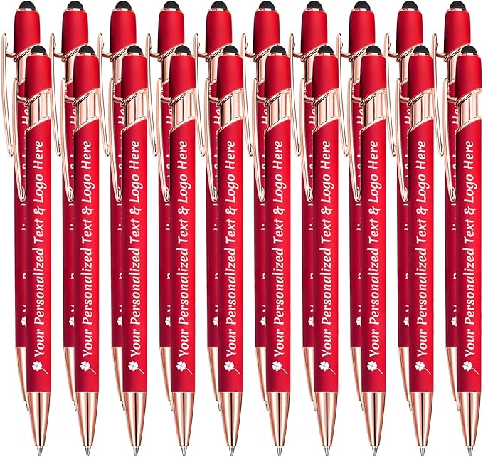 STREADVE Personalized Custom Pens 20 Engraved Writing Pen with Name Logo, Customized Promotional Items Stylus Pen Gifts for Women Realtor Reunion Wedding Business, Red-DeskLoop Office