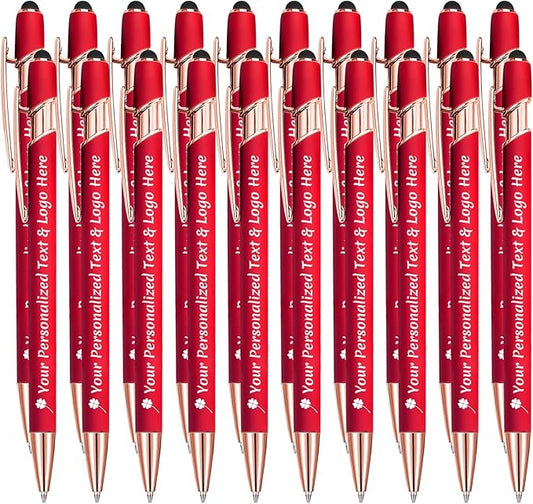 STREADVE Personalized Custom Pens 20 Engraved Writing Pen with Name Logo, Customized Promotional Items Stylus Pen Gifts for Women Realtor Reunion Wedding Business, Red-DeskLoop Office
