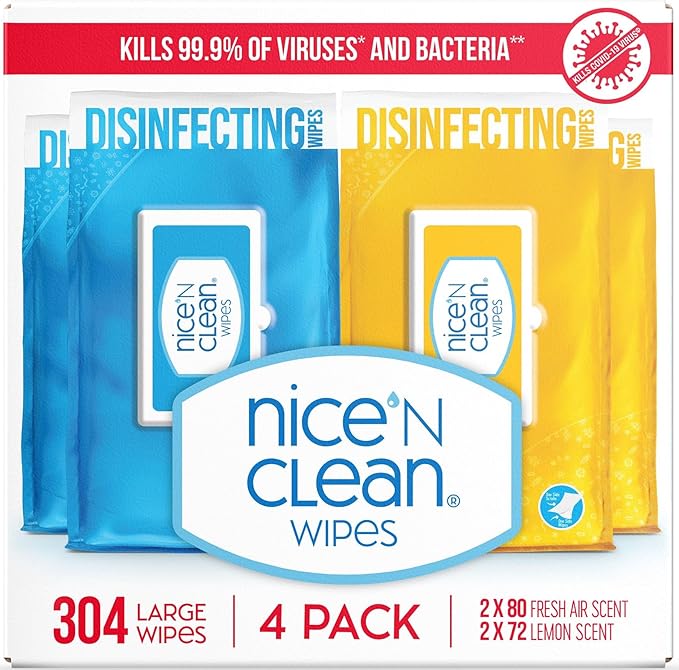 Nice 'N Clean Disinfecting Surface Wipes 304ct | Cleans & Disinfects Home & Kitchen Surfaces | Fresh & Lemon Scent-DeskLoop Office