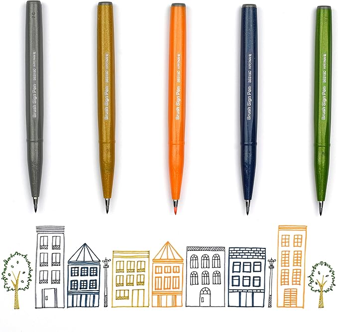 Pentel Arts Sign Pen Brush Tip, Assorted Colors, 12 Pack Box (SES15C2PC12)-DeskLoop Office