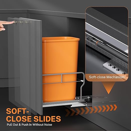 YJHome Pull Out Trash Can Under Cabinet with Soft-Close Slides, Garbage Can Not Included, Cabinet Trash Can Pull Out Kit with Door Mounting Kit, Requires Minimum Cabinets Opening 12" W X 18" D-DeskLoop Office