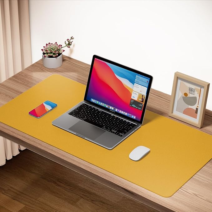 Boutilon Leather Desk Pad 24" x 14", Office Desk Mat, Waterproof PU Leather, Non-Slip, Yellow