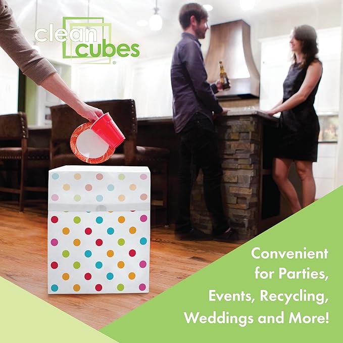 | 13 Gallon Disposable Trash Cans (6-Pack) with Fitted Trash Bags - Reusable Garbage and Recycling Bins for Parties, Events, and More (Polka Dot - 17" Height x 13.5" Width x 10" Depth)-DeskLoop Office