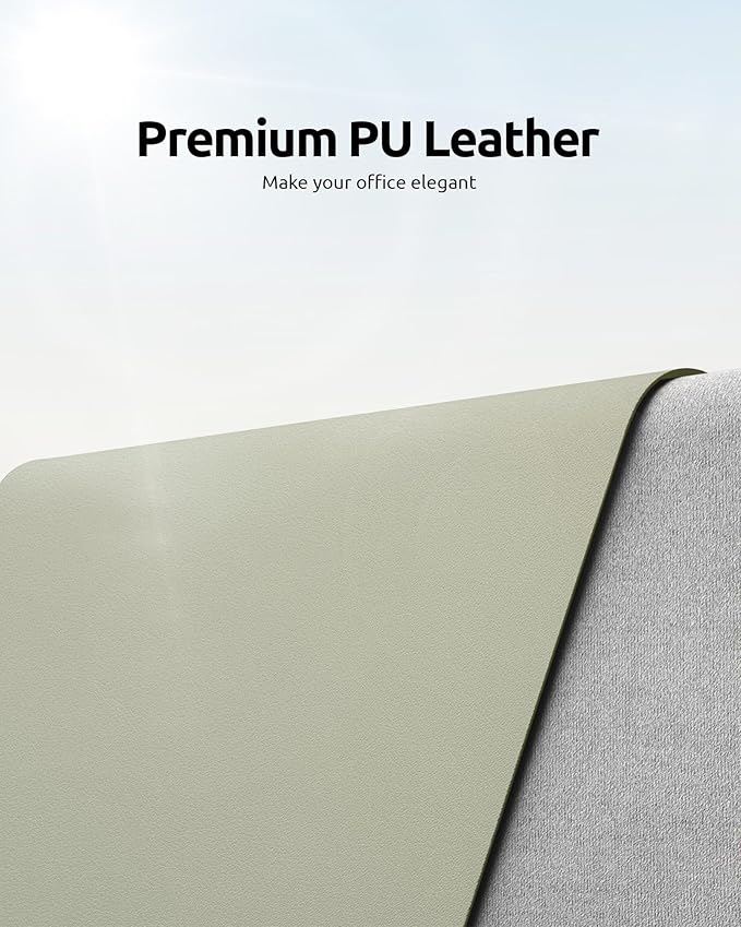 YSAGi Leather Desk Protector, Office Mat, Large Mouse Mat, Non-Slip PU Leather Blotter, Laptop Pad, Waterproof Writing Pad for Office and Home (Sage Green, 35.4" x 17")