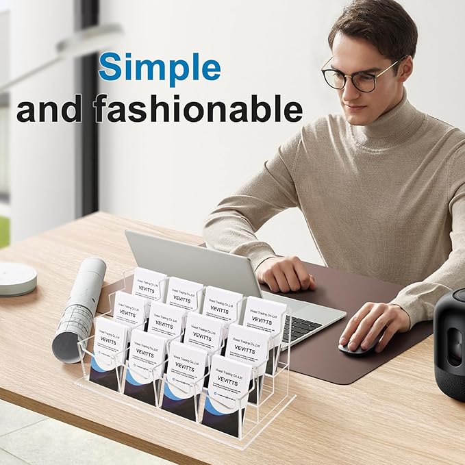 Vertical Business Card Holder, Acrylic Business Card Display, Clear Desktop Business Card Stand for Exhibition, Home & Office Clear 3 Tiers 12 Slots-DeskLoop Office