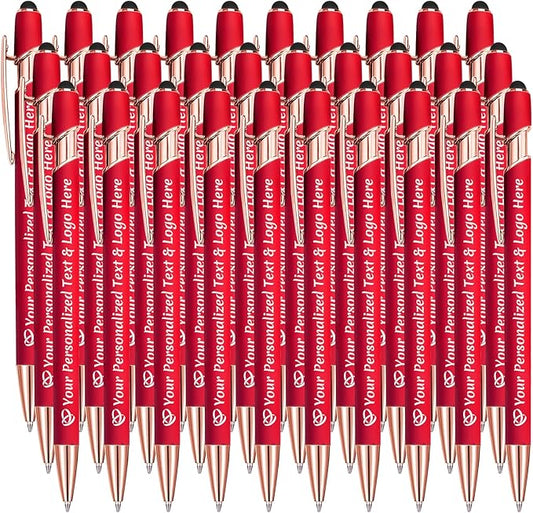 STREADVE Personalized Custom Pens 30 Engraved Writing Pen with Name Logo, Customized Promotional Items Stylus Pen Gifts for Women Realtor Reunion Wedding Business, Red-DeskLoop Office