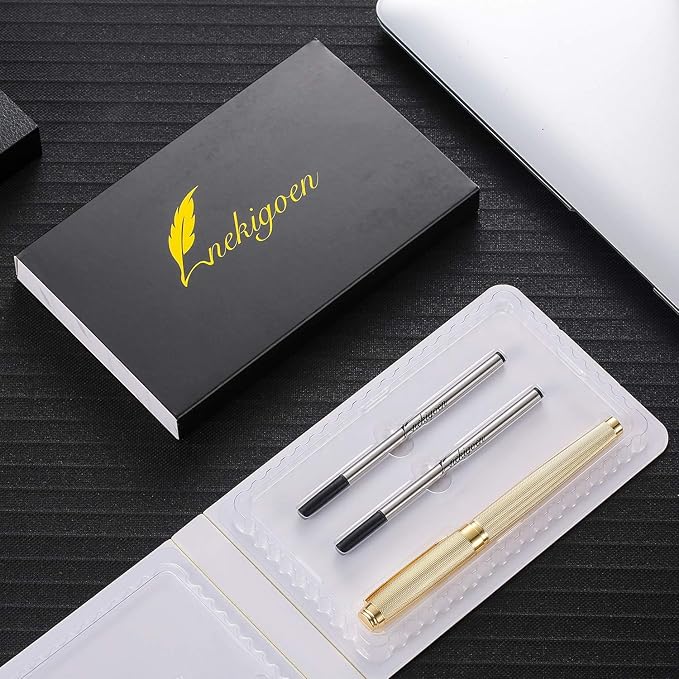 Rollerball Pen for Men Women Luxury Metal Executive Pens Home Office Use with 2 Extra Refills Black Ink 0.7mm G2(gold)