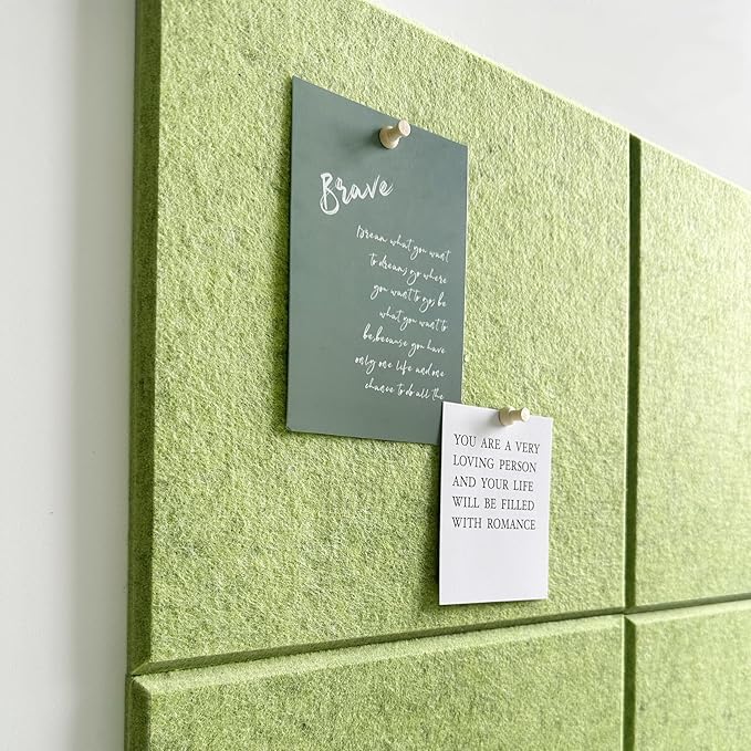 Large Cork Board for Office Wall Decor,48"x36"-12 Pack Felt Wall Tiles with 35 Push Pins, Thicker 0.47in, Felt Bulletin Board Pin Board Cork Boards for Walls - Matcha Green
