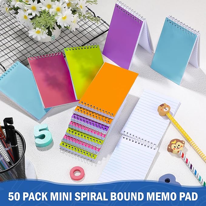 100 Pieces Spiral Memo Pads Bulk 3 x 5 Inch Small Note Pads Top Bound Lined College Ruled Paper Mini Notepad Pocket Spiral Notebooks for School Office Home Supplies, 75 Sheets (Fresh Colors)-DeskLoop Office