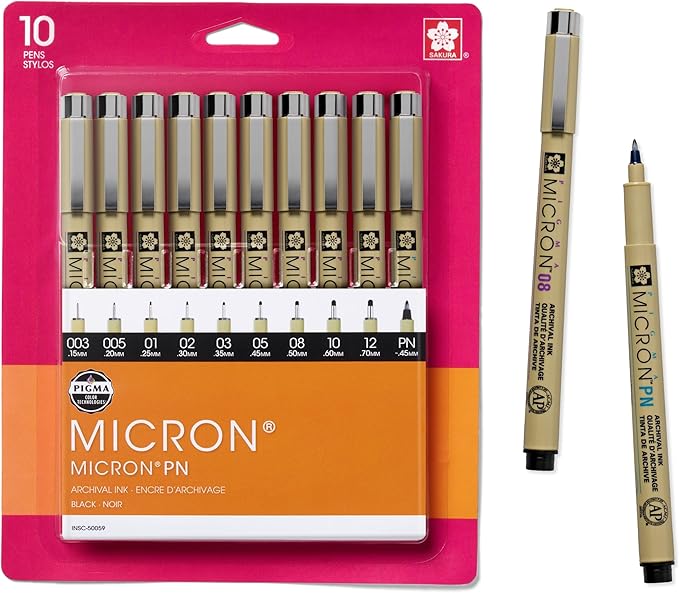 SAKURA Pigma Micron Fineliner Pens - Archival Black Ink Pens - for Writing, Drawing, or Journaling - Assorted Point Sizes - 10 Pack-DeskLoop Office