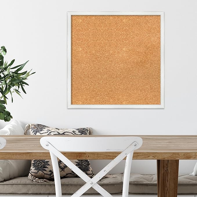 Amanti Art Natural Cork Board for Wall, 21x21 Vision Board with White Frame, Medium Corkboard Office Decor for Home Organization, Country Rustic Corkboard Pinboard to Display Items for Home-DeskLoop Office