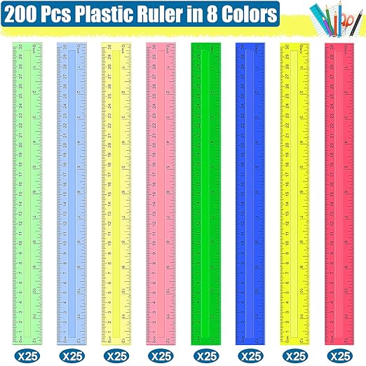 200 Pcs Rulers Bulk, 12 Inch Plastic Assorted Color Clear Rulers with Inches Centimeters Millimeter. Measuring Drawing Tool for Kids, Ideal Back to School Classroom Office Home Supplies-DeskLoop Office