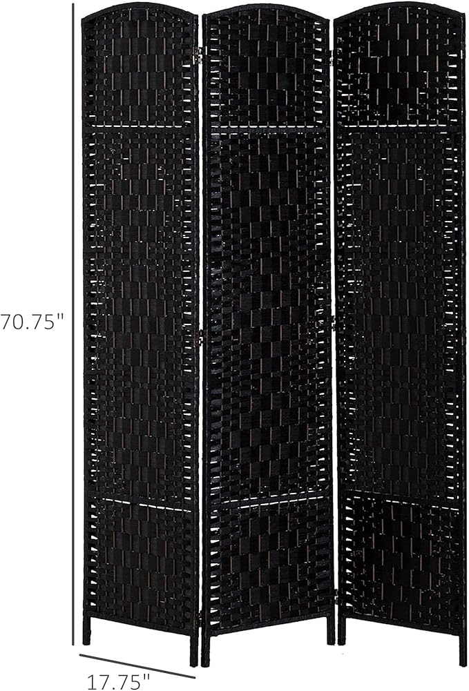 HOMCOM Room Divider, 3 Panel Folding Privacy Screen, 6FT Tall Portable Wicker Weave Partition Wall Divider for Bedroom, Home Office, Black-DeskLoop Office