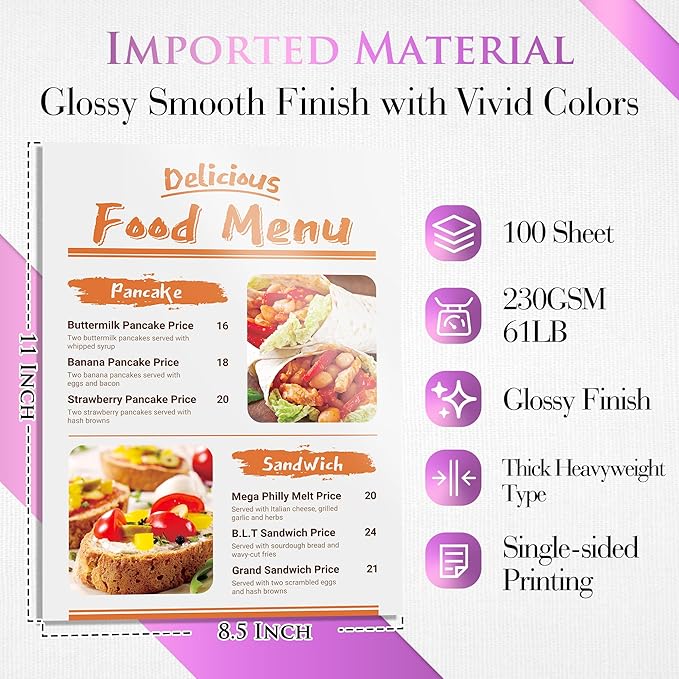 A-SUB Heavyweight Glossy Photo Paper 8.5 x 11 Inch 61lb 230GSM Thick Photo Printer Paper for DIY Cards Calendars for Inkjet Printers 100 Sheets-DeskLoop Office