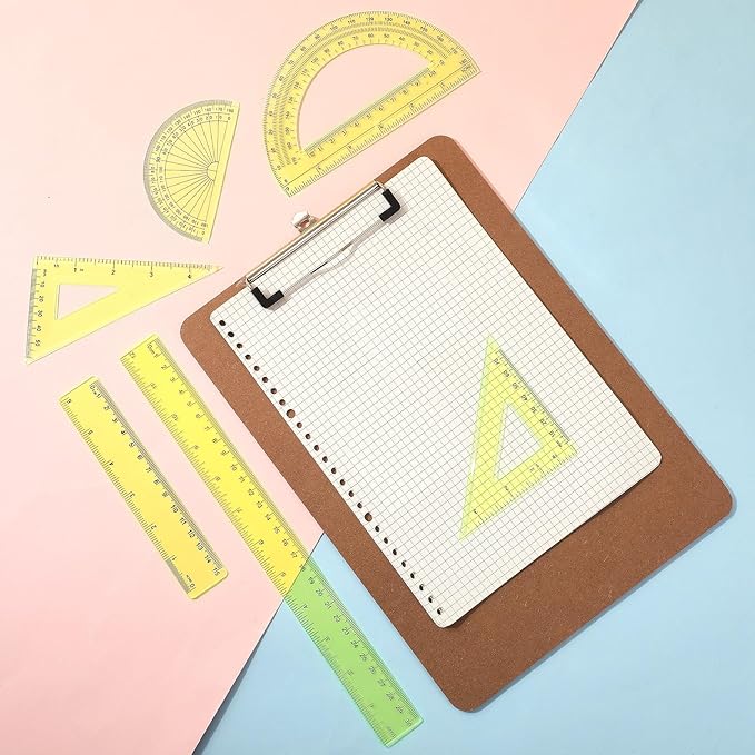 Tenare 1 Set Plastic Clear Math Set Includes Protractor Triangle Rulers 12 Inch 6 Inch Straight Geometry Math Transparent Ruler Measuring Tool for School Office Home Supplies(Yellow)-DeskLoop Office