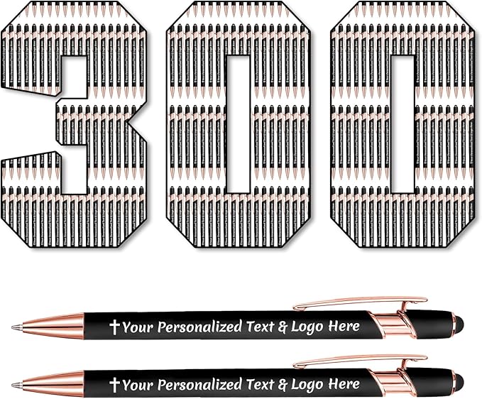 STREADVE 300 Personalized Custom Pens Engraved Writing Pen with Name Logo, Customized Promotional Items Stylus Pen Gifts for Men Women Realtor Nurse Wedding Business, Black-DeskLoop Office