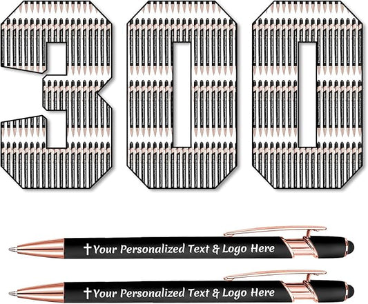 STREADVE 300 Personalized Custom Pens Engraved Writing Pen with Name Logo, Customized Promotional Items Stylus Pen Gifts for Men Women Realtor Nurse Wedding Business, Black-DeskLoop Office