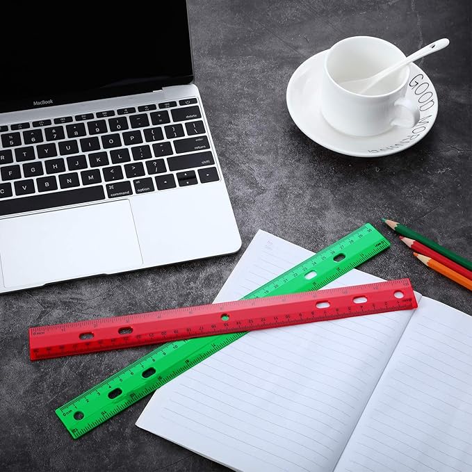 Chuangdi 20 Pieces 12 Inch Rulers Bulk Plastic Colorful Rulers for Kids Student Classroom School Office(6 Hole,Solid Color)-DeskLoop Office