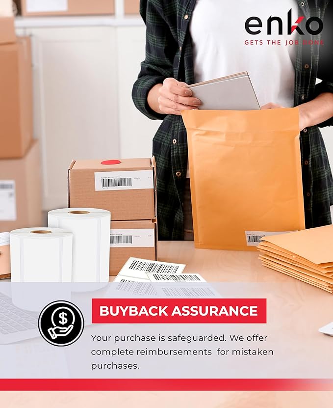 enKo 4" x 2" Labels for Zebra Desktop Printers (12 Rolls | 9,000 Labels) - Direct Thermal Address Mailing Shipping Barcode FBA Stickers FNSKU Label for Zebra and Eltron (Perforated)-DeskLoop Office